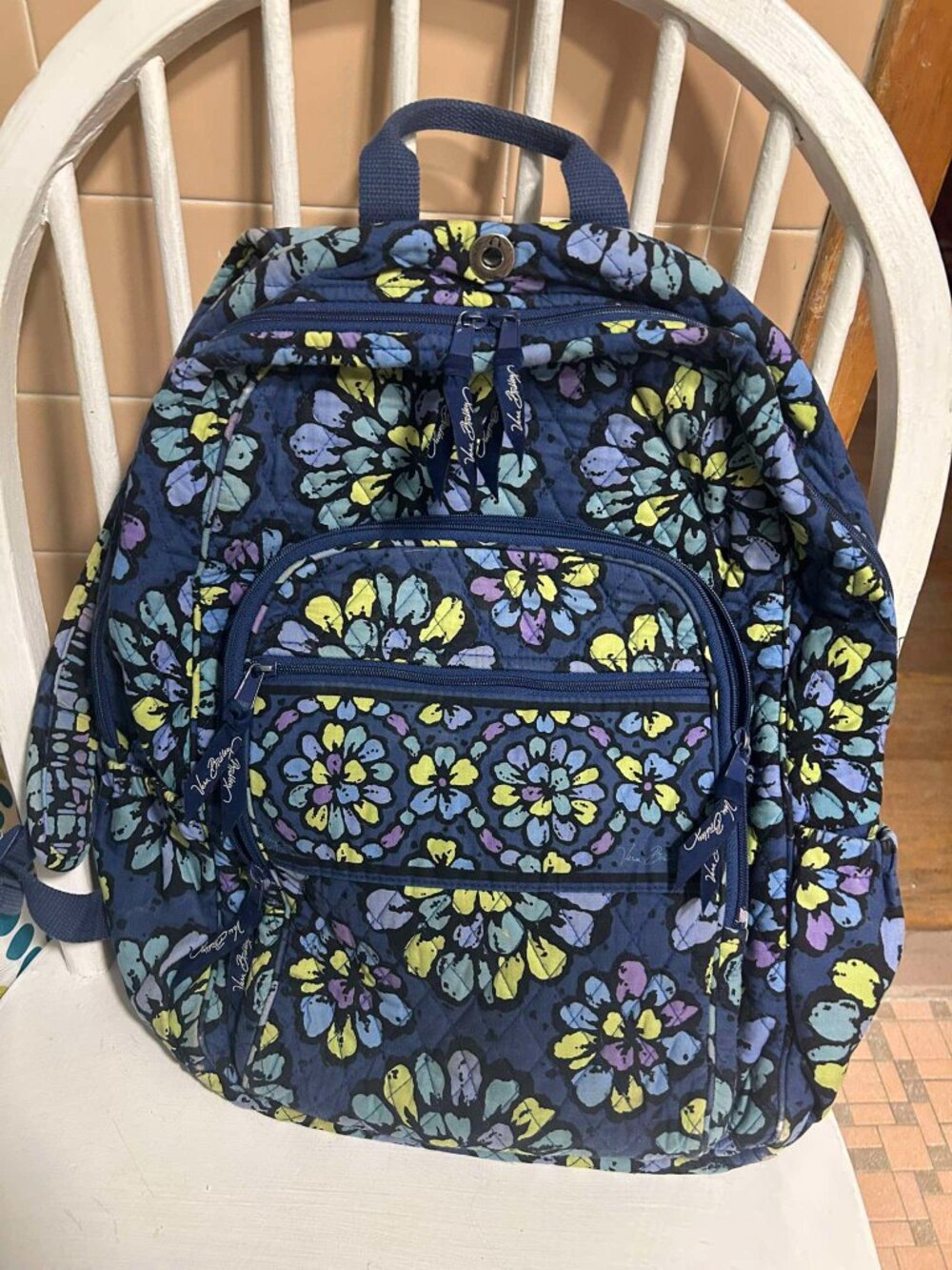Vera Bradley L Backpack Floral Blue College Campus Large 16 x 12 x 11